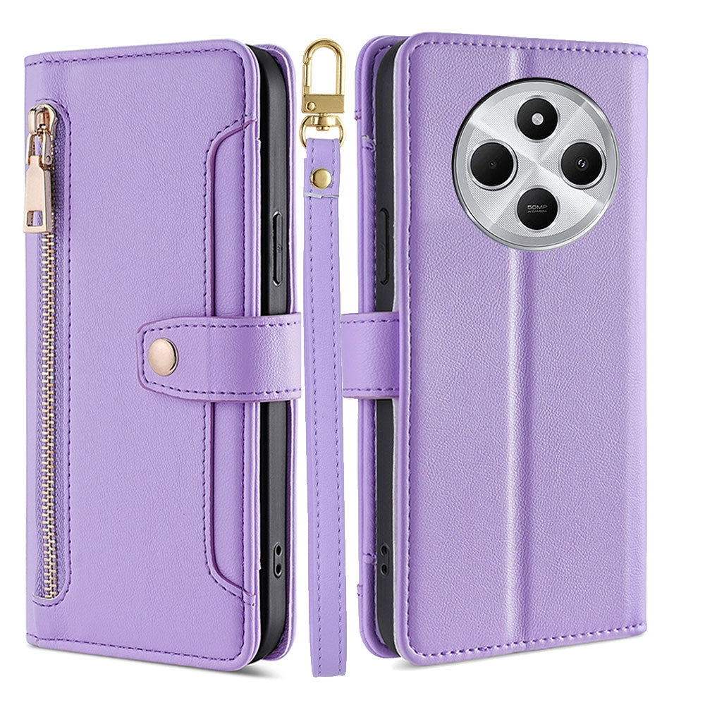 For Redmi 14C 4G Sheep Texture Cross-body Zipper Wallet Leather Phone Case(Purple)