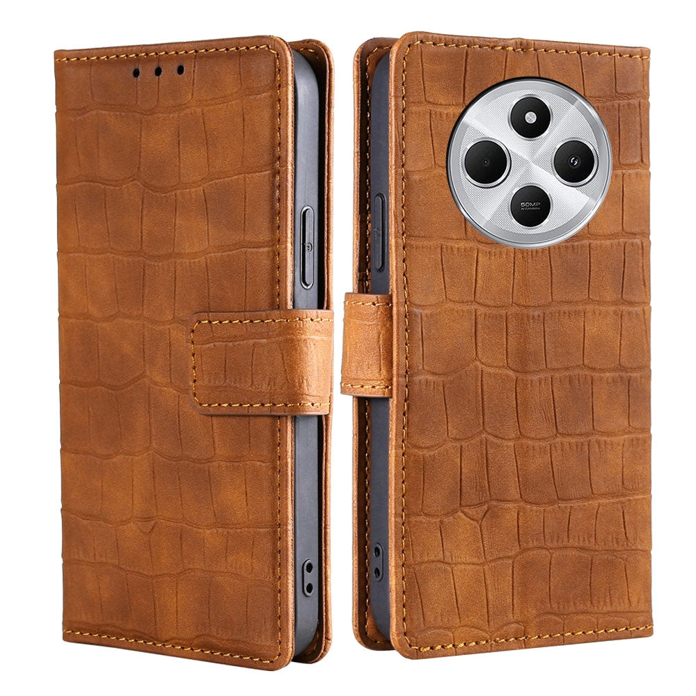 For Redmi 14C 4G Skin Feel Crocodile Magnetic Clasp Leather Phone Case(Brown)