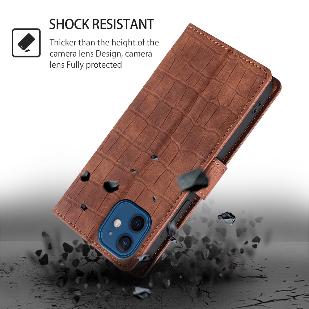 For Redmi 14C 4G Skin Feel Crocodile Magnetic Clasp Leather Phone Case(Brown)