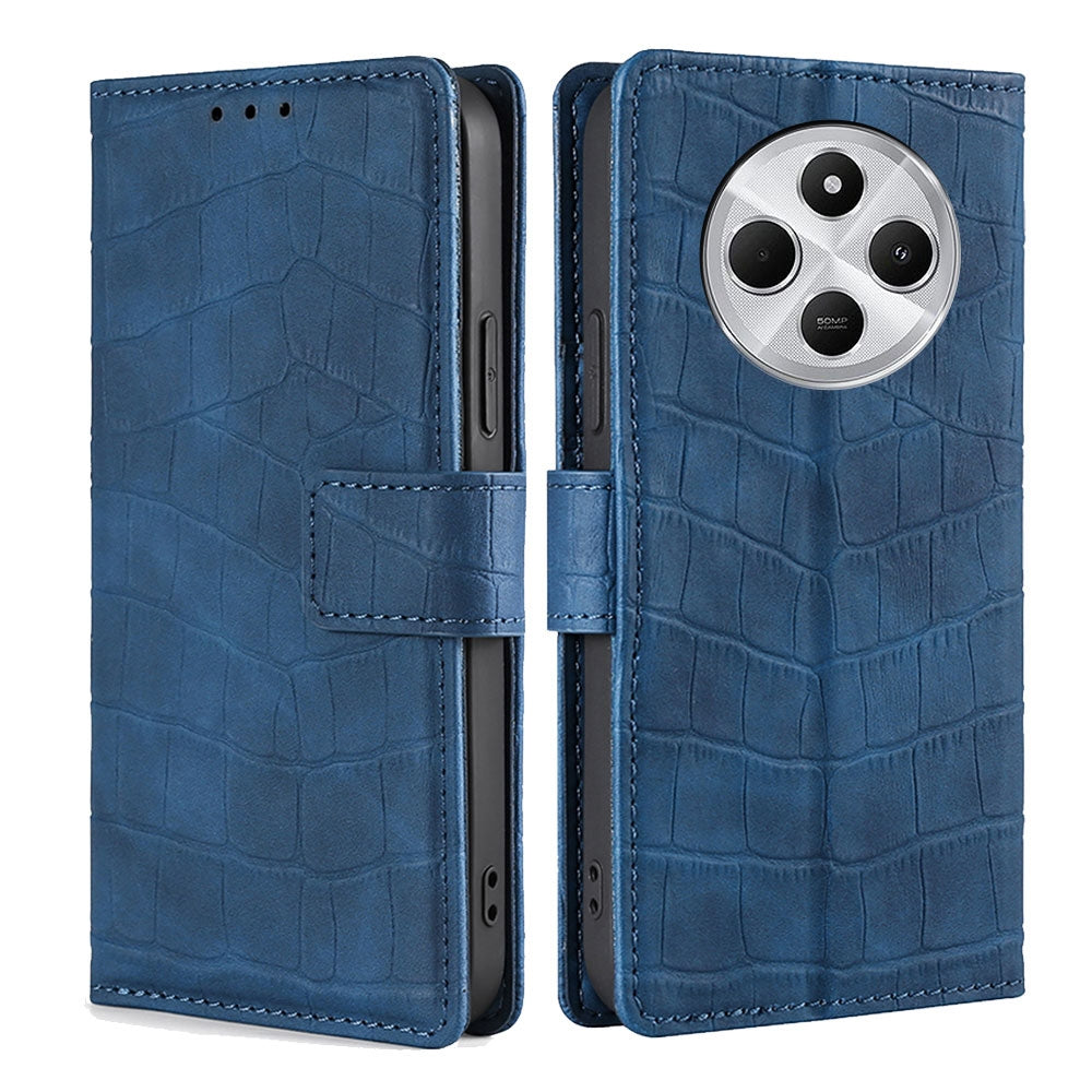 For Redmi 14C 4G Skin Feel Crocodile Magnetic Clasp Leather Phone Case(Blue)