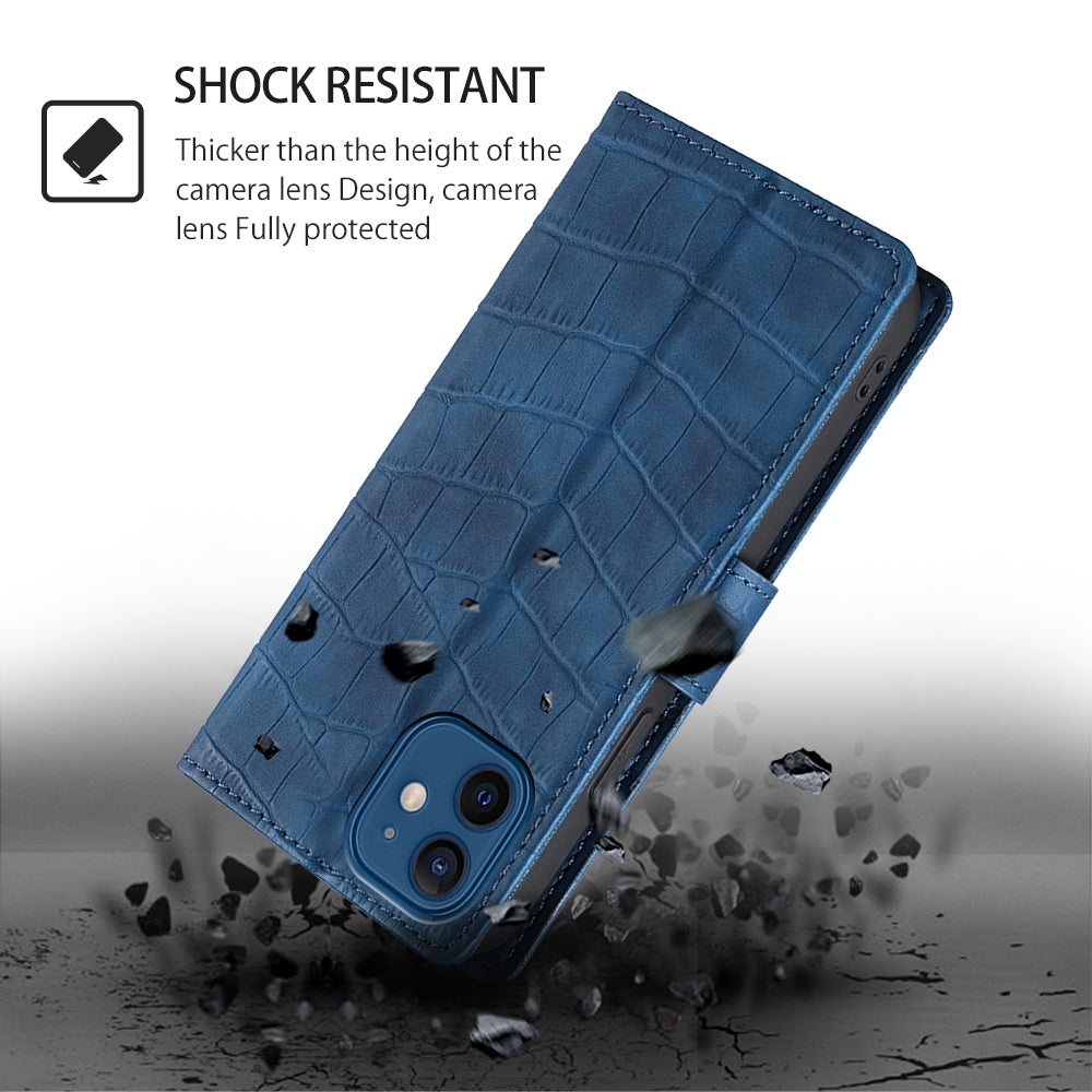 For Redmi 14C 4G Skin Feel Crocodile Magnetic Clasp Leather Phone Case(Blue)