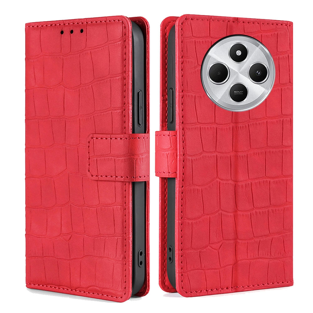 For Redmi 14C 4G Skin Feel Crocodile Magnetic Clasp Leather Phone Case(Red)