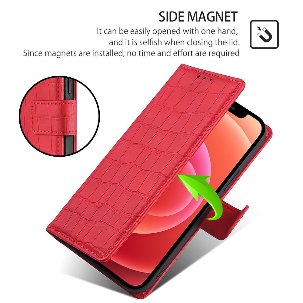 For Redmi 14C 4G Skin Feel Crocodile Magnetic Clasp Leather Phone Case(Red)