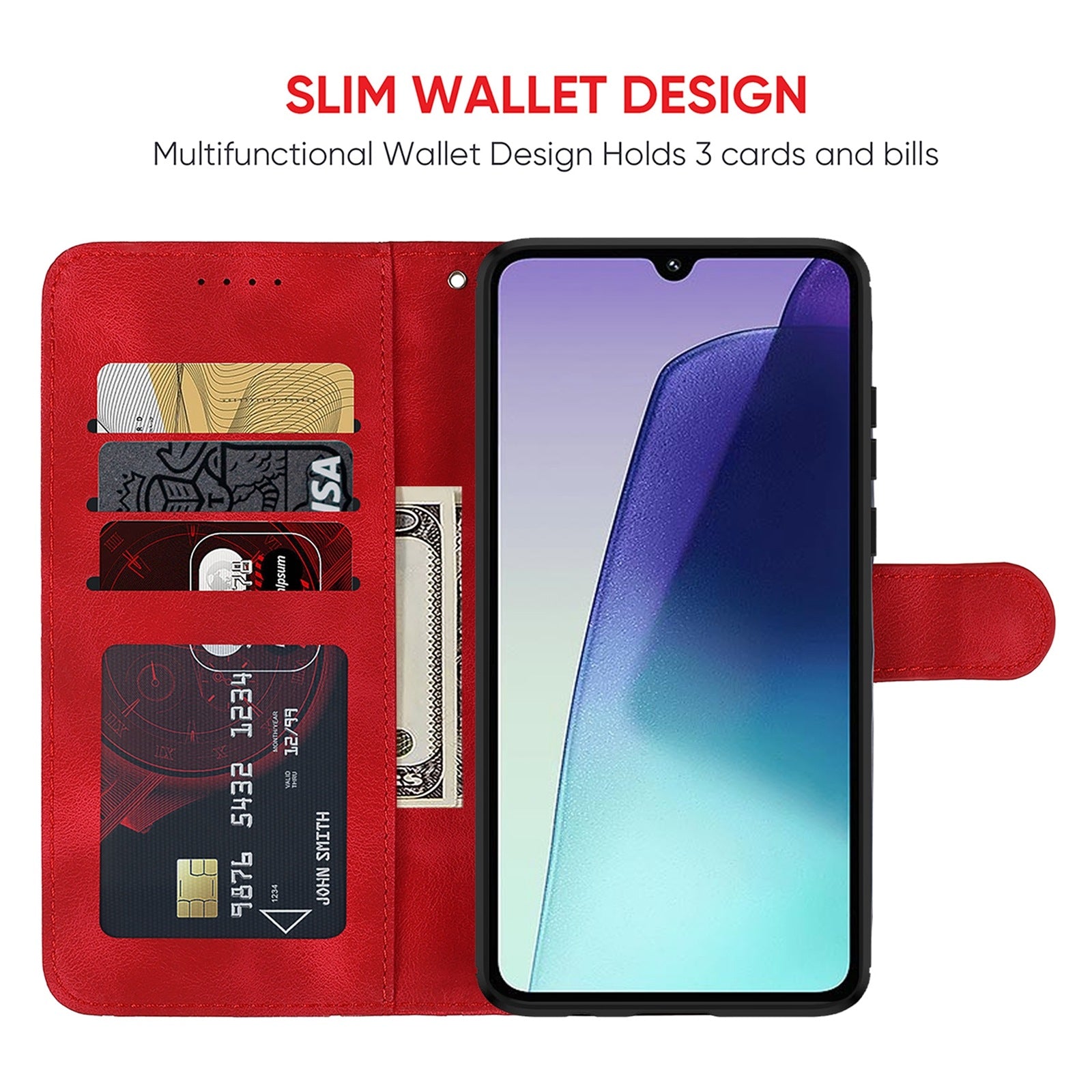 For Redmi 14C 4G Skin Feel Geometric Lines Leather Phone Case(Red)