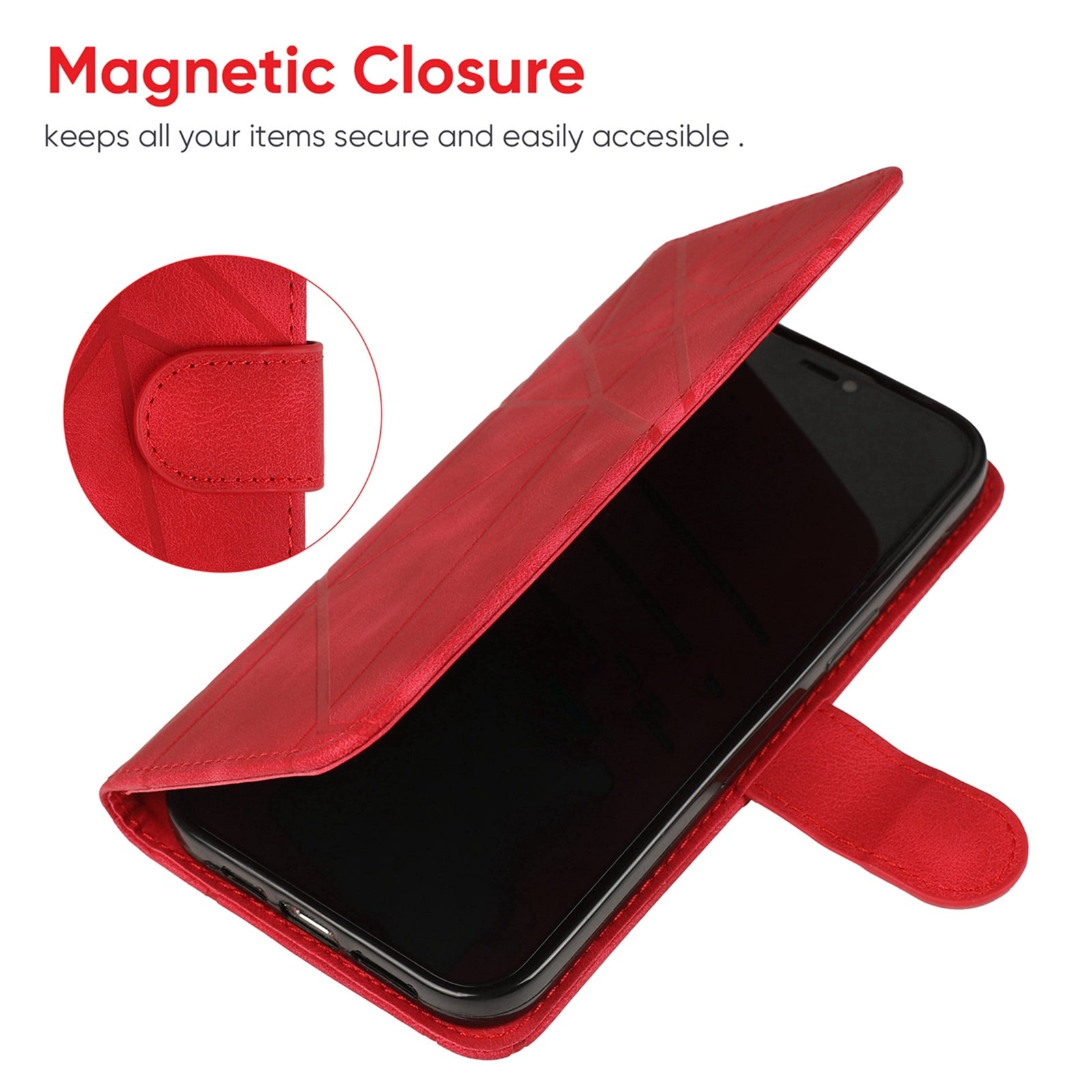 For Redmi 14C 4G Skin Feel Geometric Lines Leather Phone Case(Red)