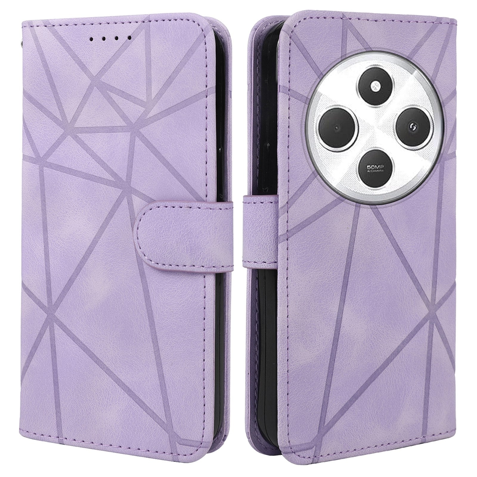 For Redmi 14C 4G Skin Feel Geometric Lines Leather Phone Case(Purple)