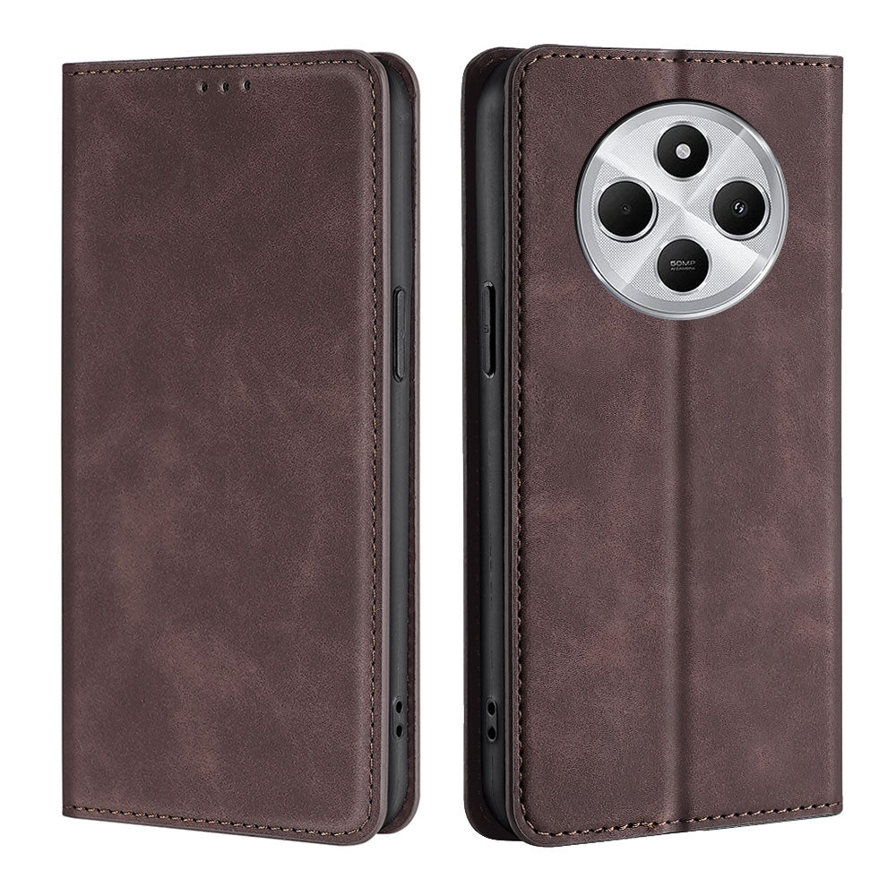 For Redmi 14C 4G Skin Feel Magnetic Leather Phone Case(Dark Brown)