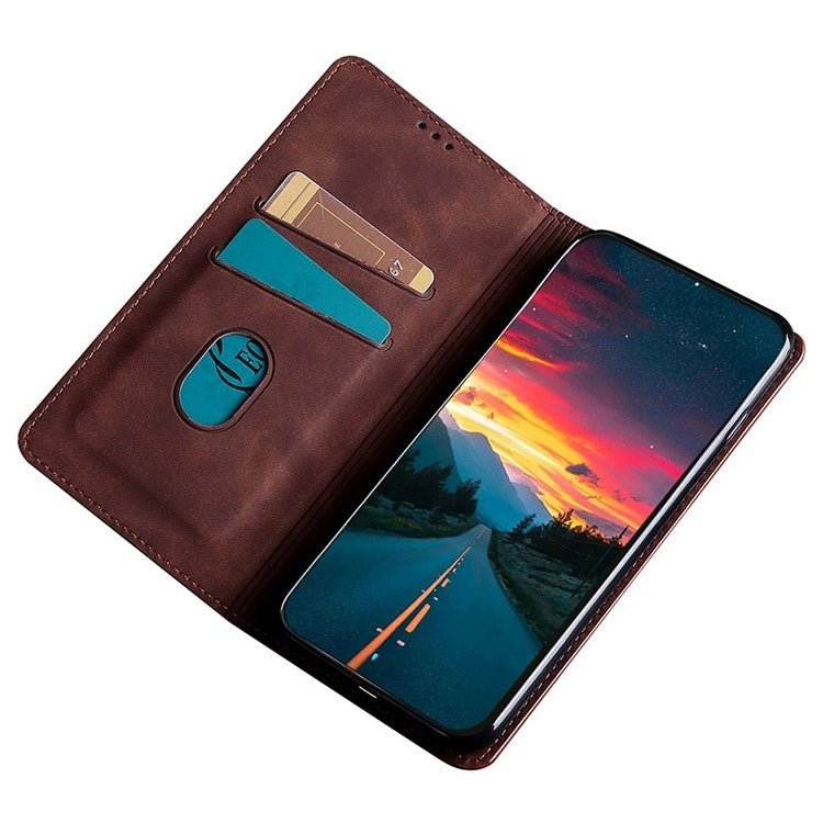 For Redmi 14C 4G Skin Feel Magnetic Leather Phone Case(Dark Brown)