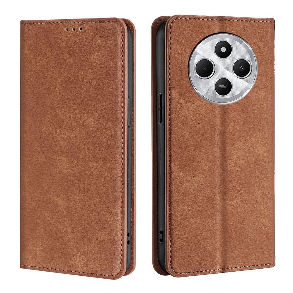 For Redmi 14C 4G Skin Feel Magnetic Leather Phone Case(Light Brown)