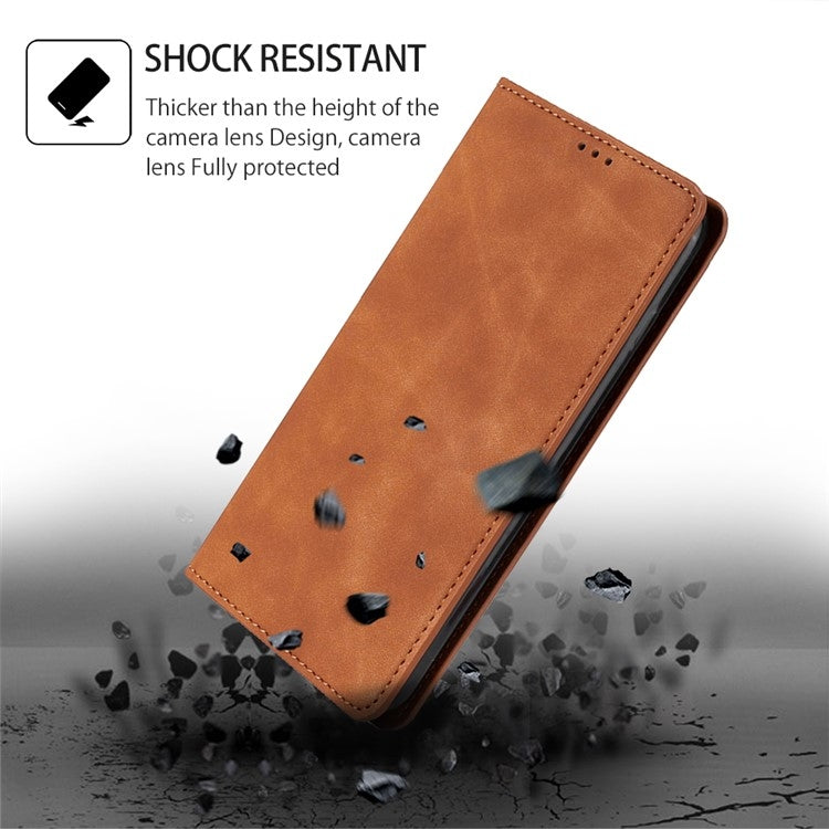 For Redmi 14C 4G Skin Feel Magnetic Leather Phone Case(Light Brown)