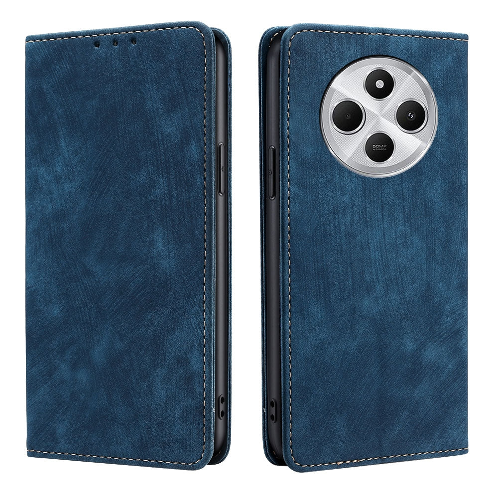 For Redmi 14C 4G RFID Anti-theft Brush Magnetic Leather Phone Case(Blue)