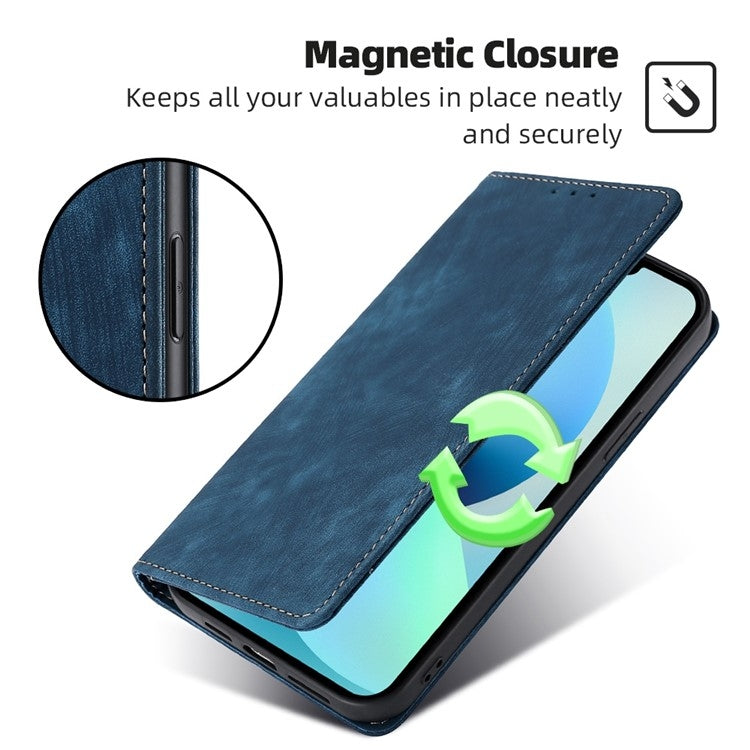 For Redmi 14C 4G RFID Anti-theft Brush Magnetic Leather Phone Case(Blue)