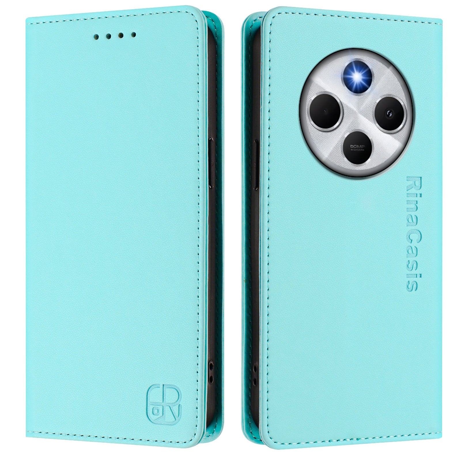 For Redmi 14C 4G / 14R 5G Global RC01 Dual-Folded Magnetic Suction RFID Leather Phone Case(Mint Green)