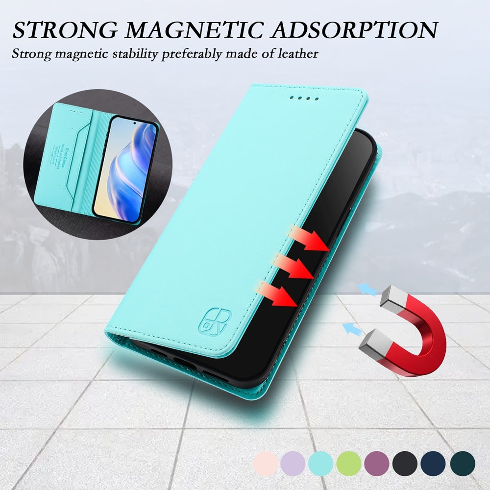 For Redmi 14C 4G / 14R 5G Global RC01 Dual-Folded Magnetic Suction RFID Leather Phone Case(Mint Green)