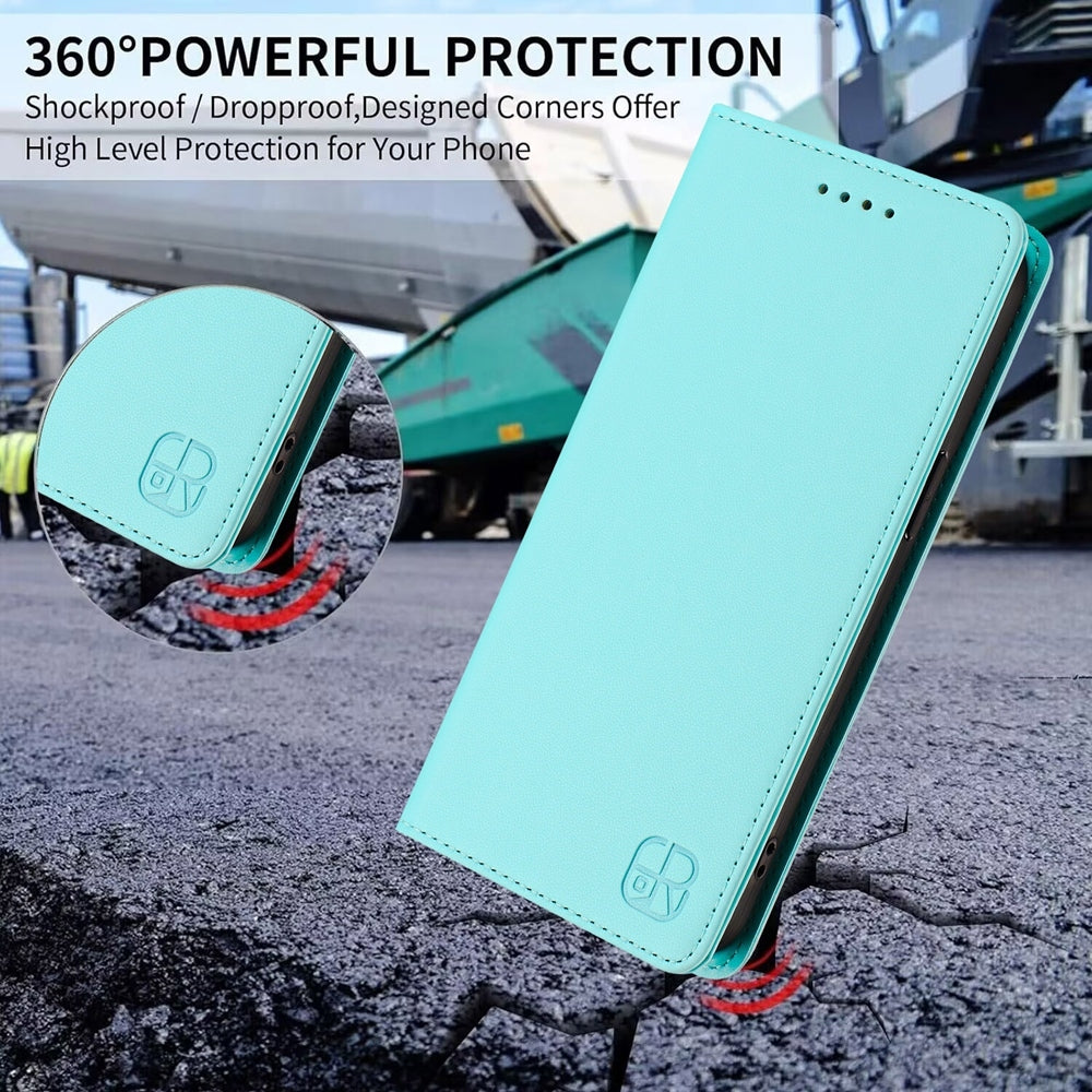 For Redmi 14C 4G / 14R 5G Global RC01 Dual-Folded Magnetic Suction RFID Leather Phone Case(Mint Green)