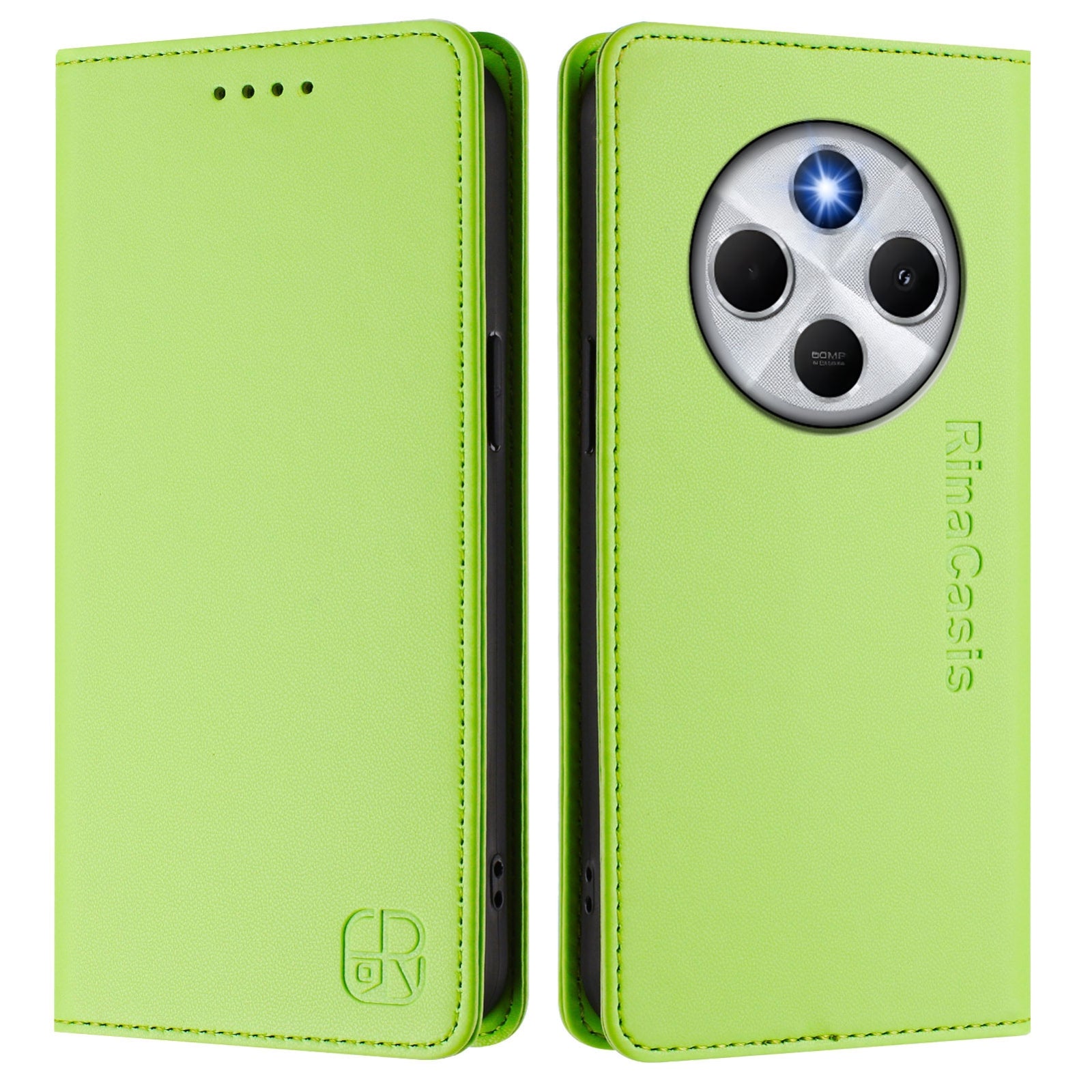 For Redmi 14C 4G / 14R 5G Global RC01 Dual-Folded Magnetic Suction RFID Leather Phone Case(Grass Green)