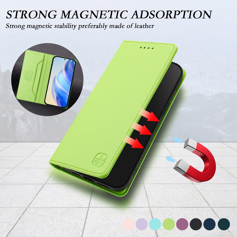 For Redmi 14C 4G / 14R 5G Global RC01 Dual-Folded Magnetic Suction RFID Leather Phone Case(Grass Green)