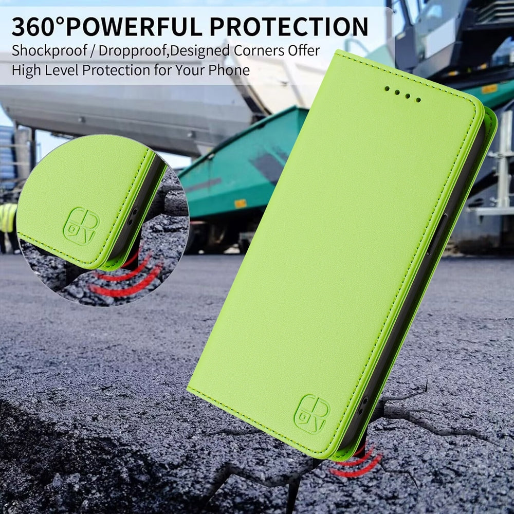 For Redmi 14C 4G / 14R 5G Global RC01 Dual-Folded Magnetic Suction RFID Leather Phone Case(Grass Green)