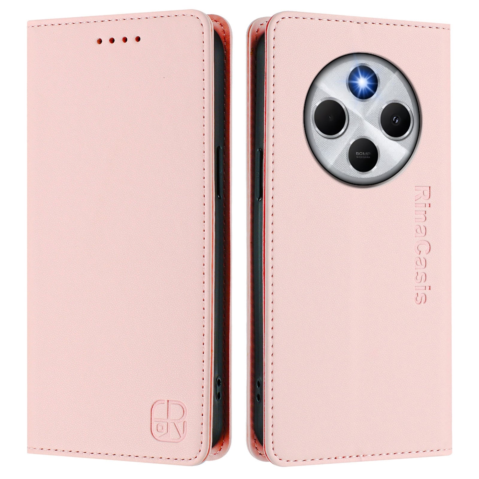 For Redmi 14C 4G / 14R 5G Global RC01 Dual-Folded Magnetic Suction RFID Leather Phone Case(Pink)