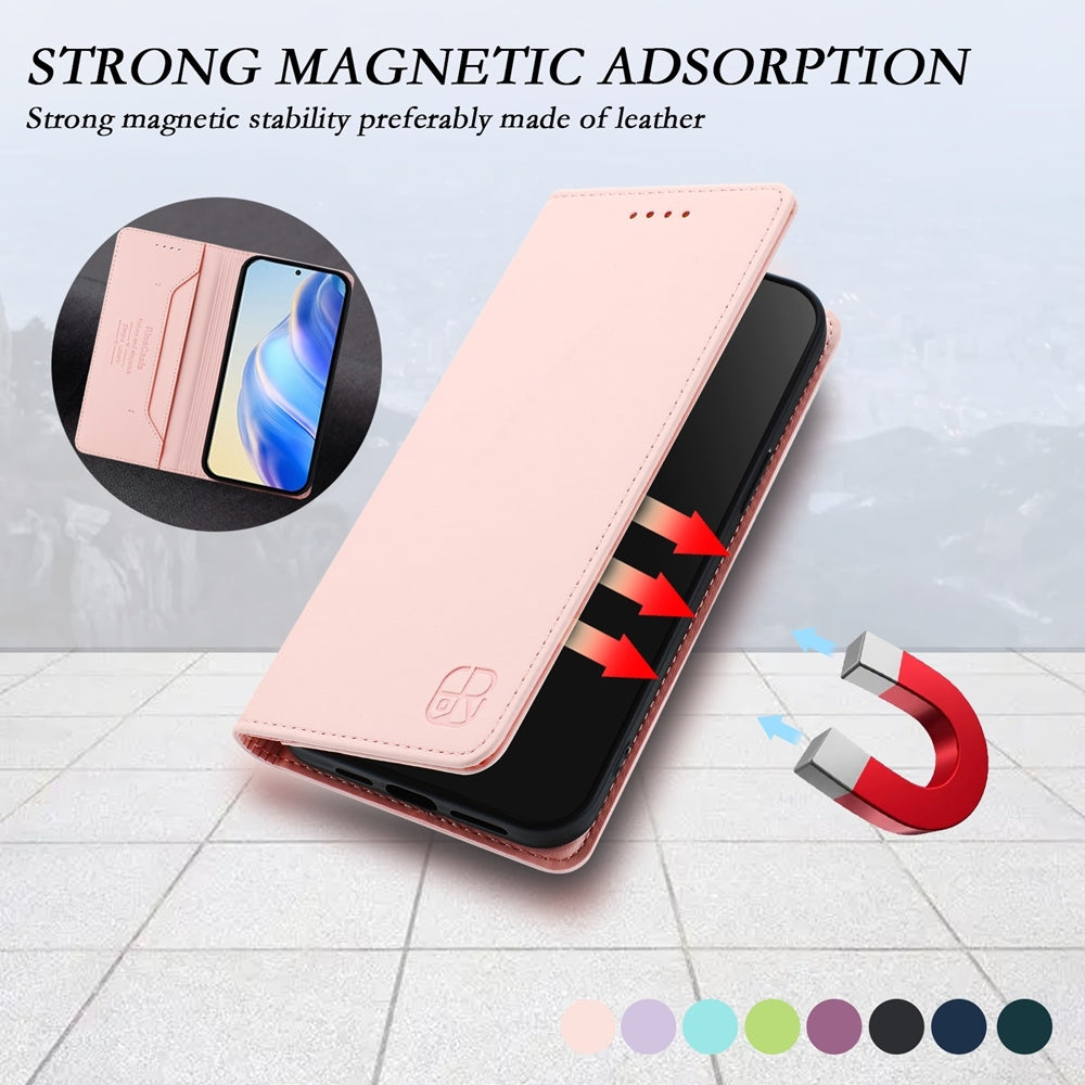 For Redmi 14C 4G / 14R 5G Global RC01 Dual-Folded Magnetic Suction RFID Leather Phone Case(Pink)