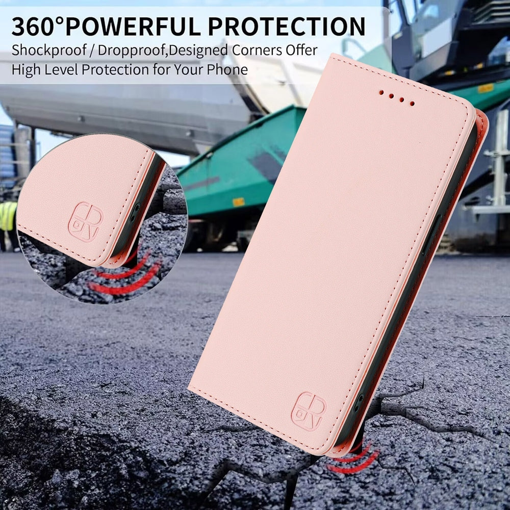 For Redmi 14C 4G / 14R 5G Global RC01 Dual-Folded Magnetic Suction RFID Leather Phone Case(Pink)