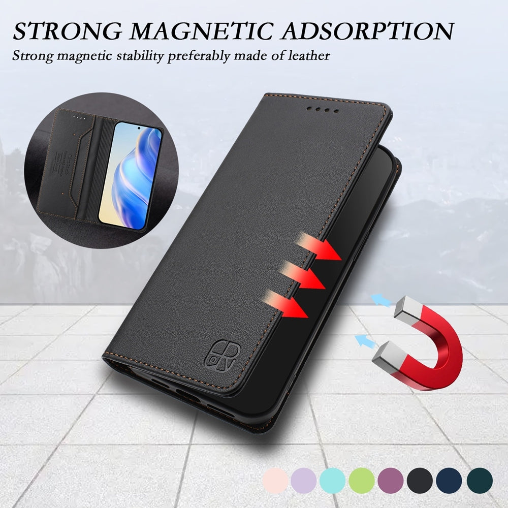 For Redmi 14C 4G / 14R 5G Global RC01 Dual-Folded Magnetic Suction RFID Leather Phone Case(Black)