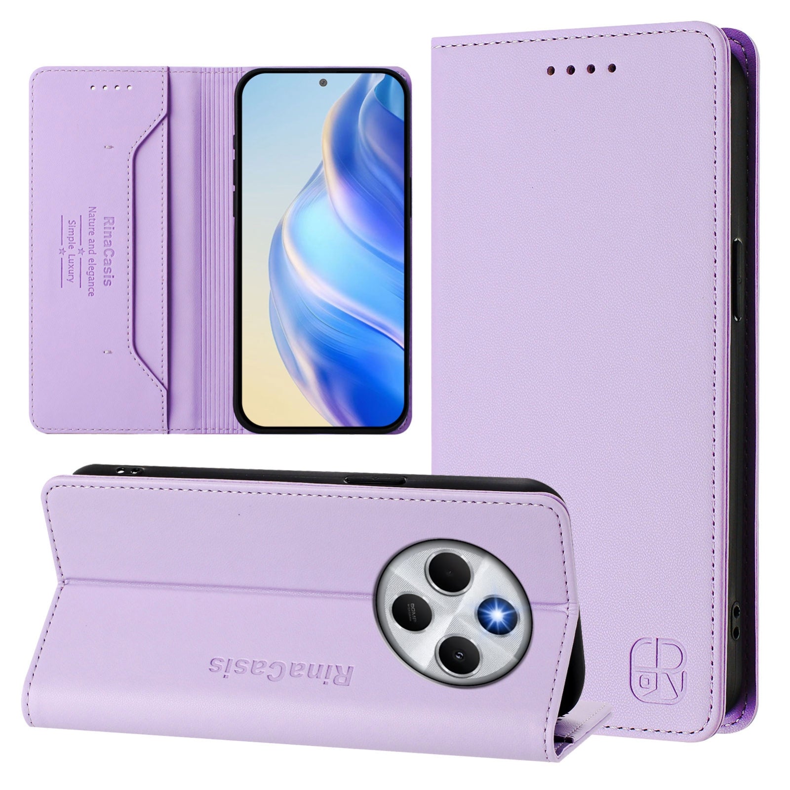 For Redmi 14C 4G / 14R 5G Global RC01 Dual-Folded Magnetic Suction RFID Leather Phone Case(Light Purple)