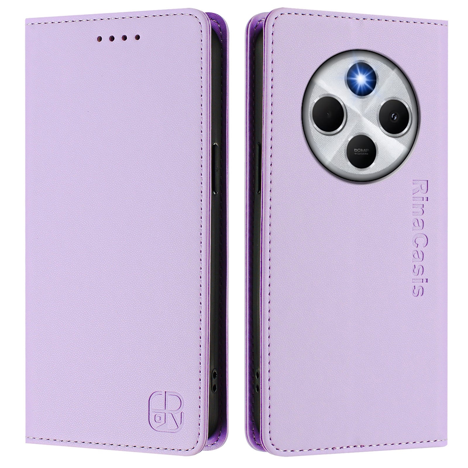 For Redmi 14C 4G / 14R 5G Global RC01 Dual-Folded Magnetic Suction RFID Leather Phone Case(Light Purple)