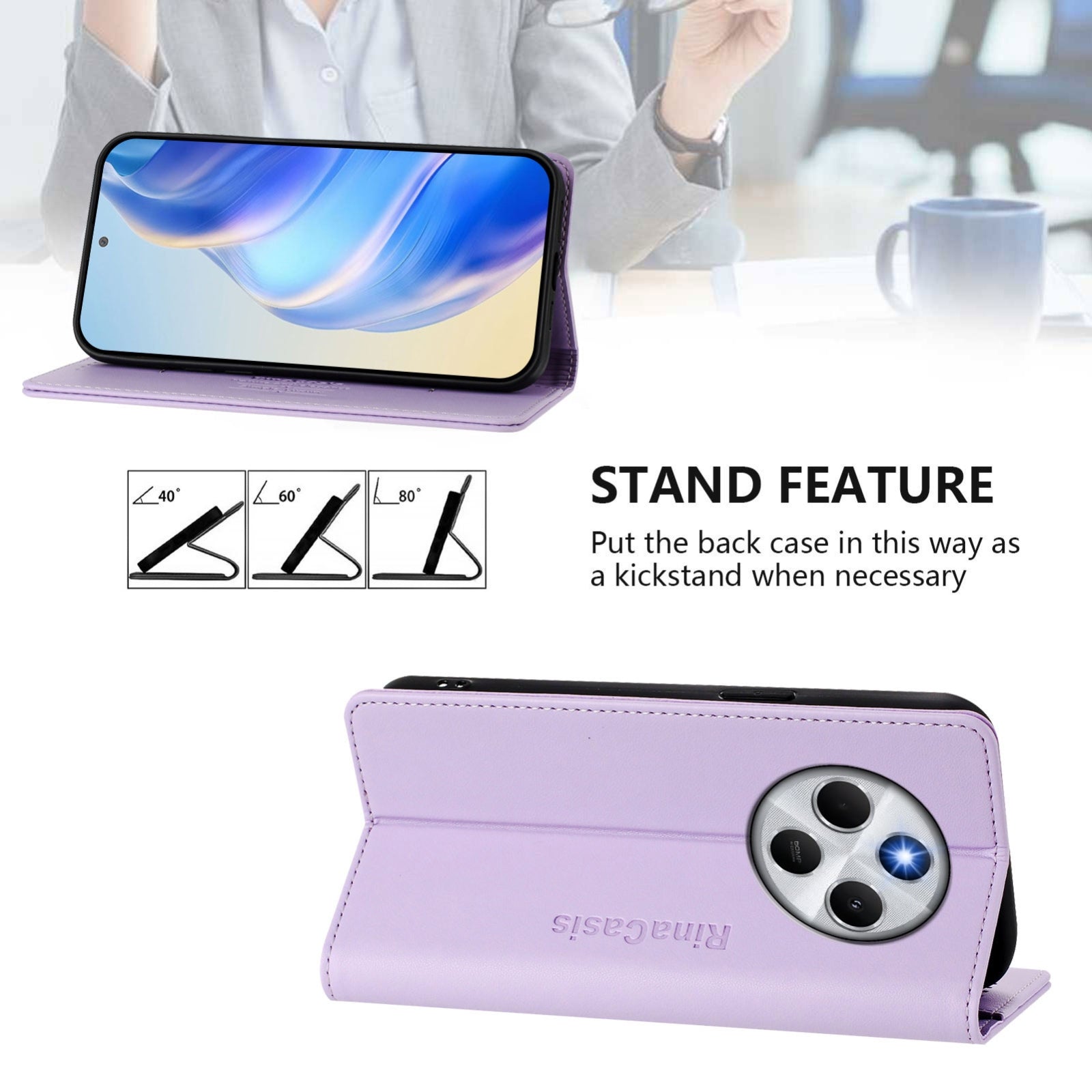 For Redmi 14C 4G / 14R 5G Global RC01 Dual-Folded Magnetic Suction RFID Leather Phone Case(Light Purple)