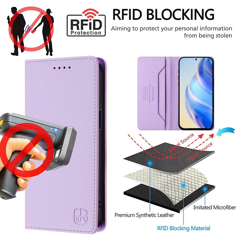 For Redmi 14C 4G / 14R 5G Global RC01 Dual-Folded Magnetic Suction RFID Leather Phone Case(Light Purple)