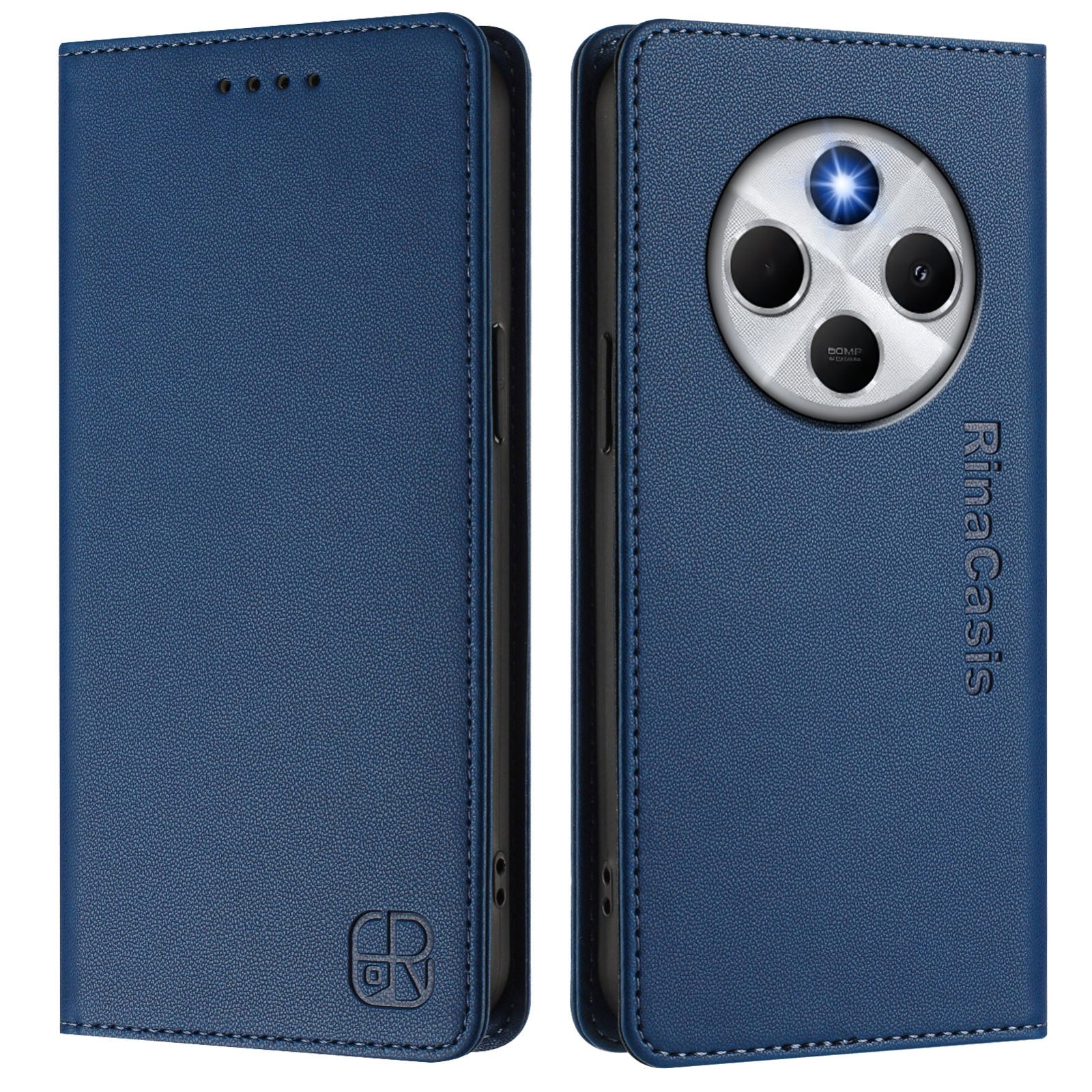 For Redmi 14C 4G / 14R 5G Global RC01 Dual-Folded Magnetic Suction RFID Leather Phone Case(Dark Blue)