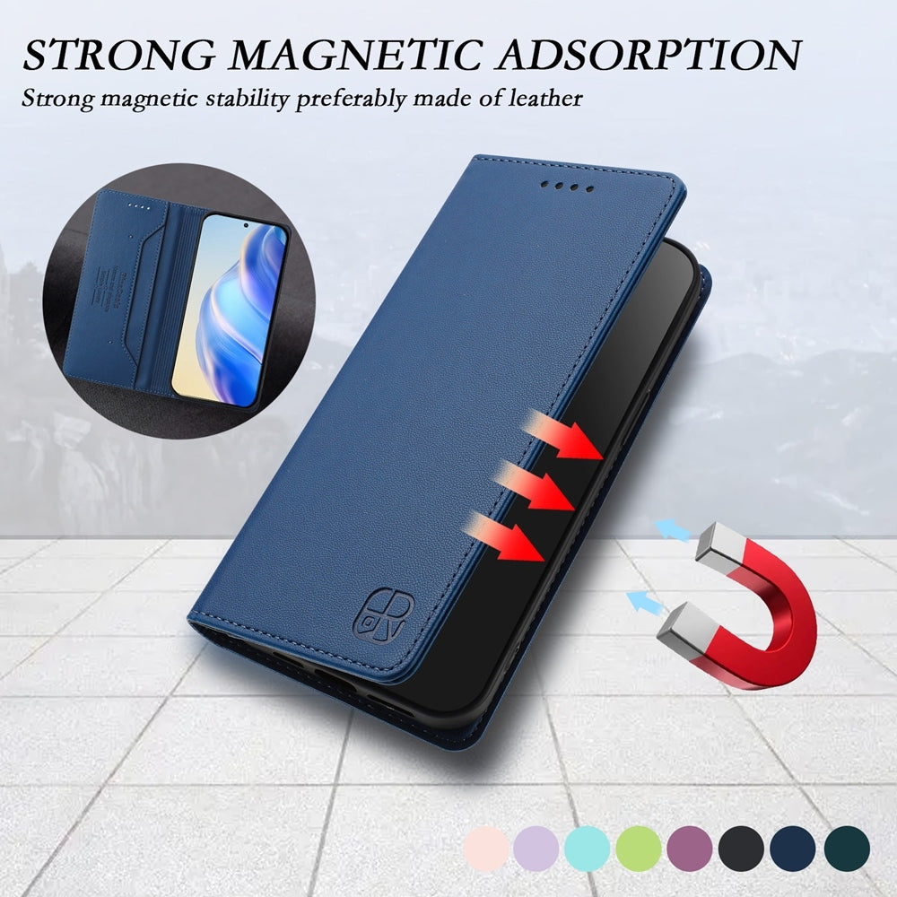 For Redmi 14C 4G / 14R 5G Global RC01 Dual-Folded Magnetic Suction RFID Leather Phone Case(Dark Blue)