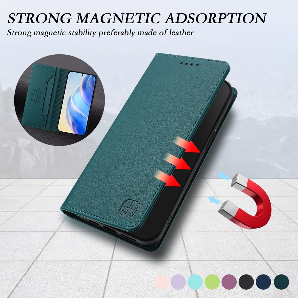 For Redmi 14C 4G / 14R 5G Global RC01 Dual-Folded Magnetic Suction RFID Leather Phone Case(Dark Green)