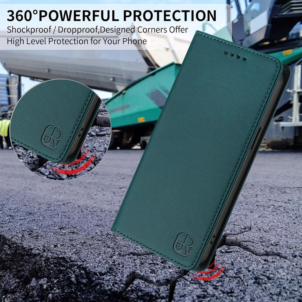 For Redmi 14C 4G / 14R 5G Global RC01 Dual-Folded Magnetic Suction RFID Leather Phone Case(Dark Green)