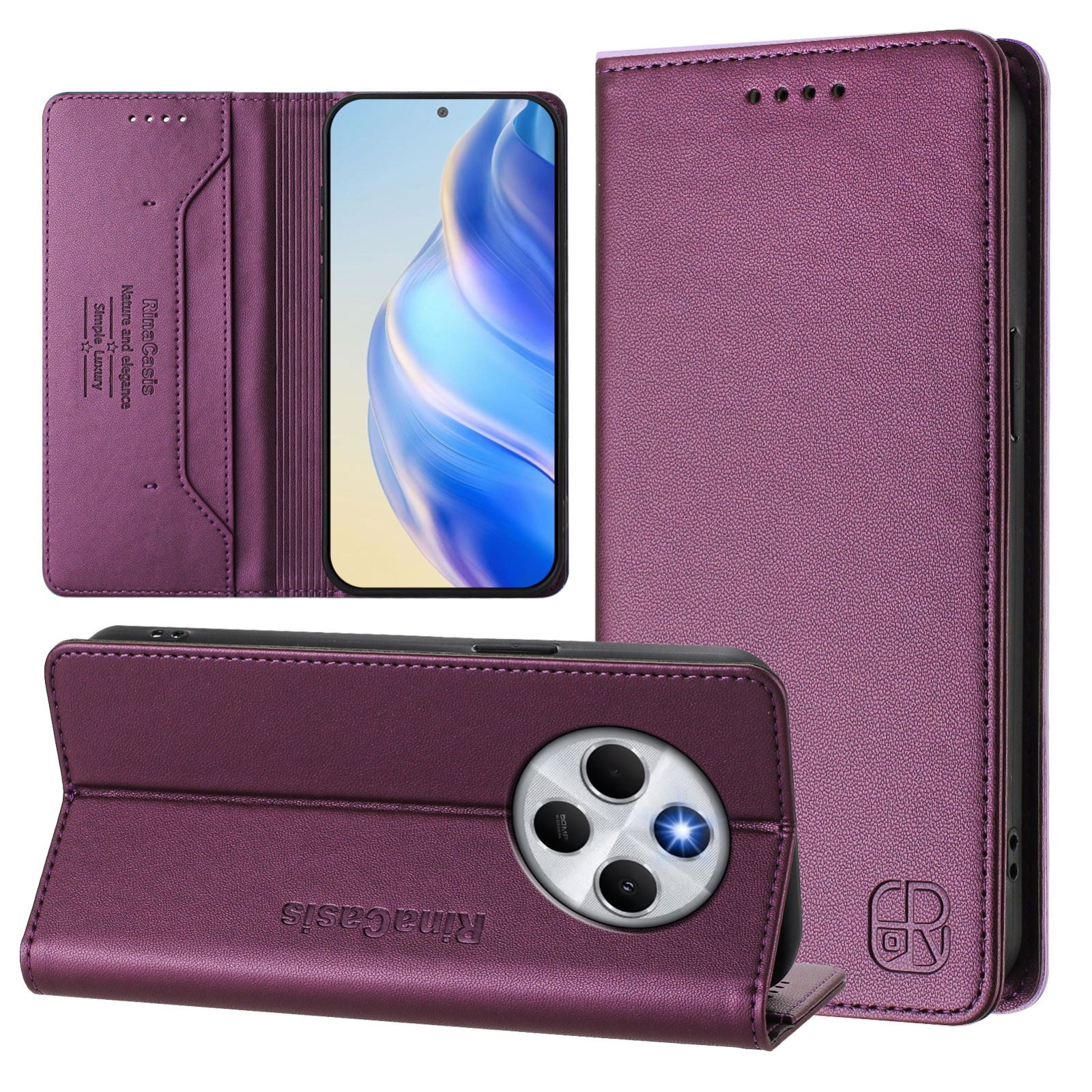 For Redmi 14C 4G / 14R 5G Global RC01 Dual-Folded Magnetic Suction RFID Leather Phone Case(Violet)