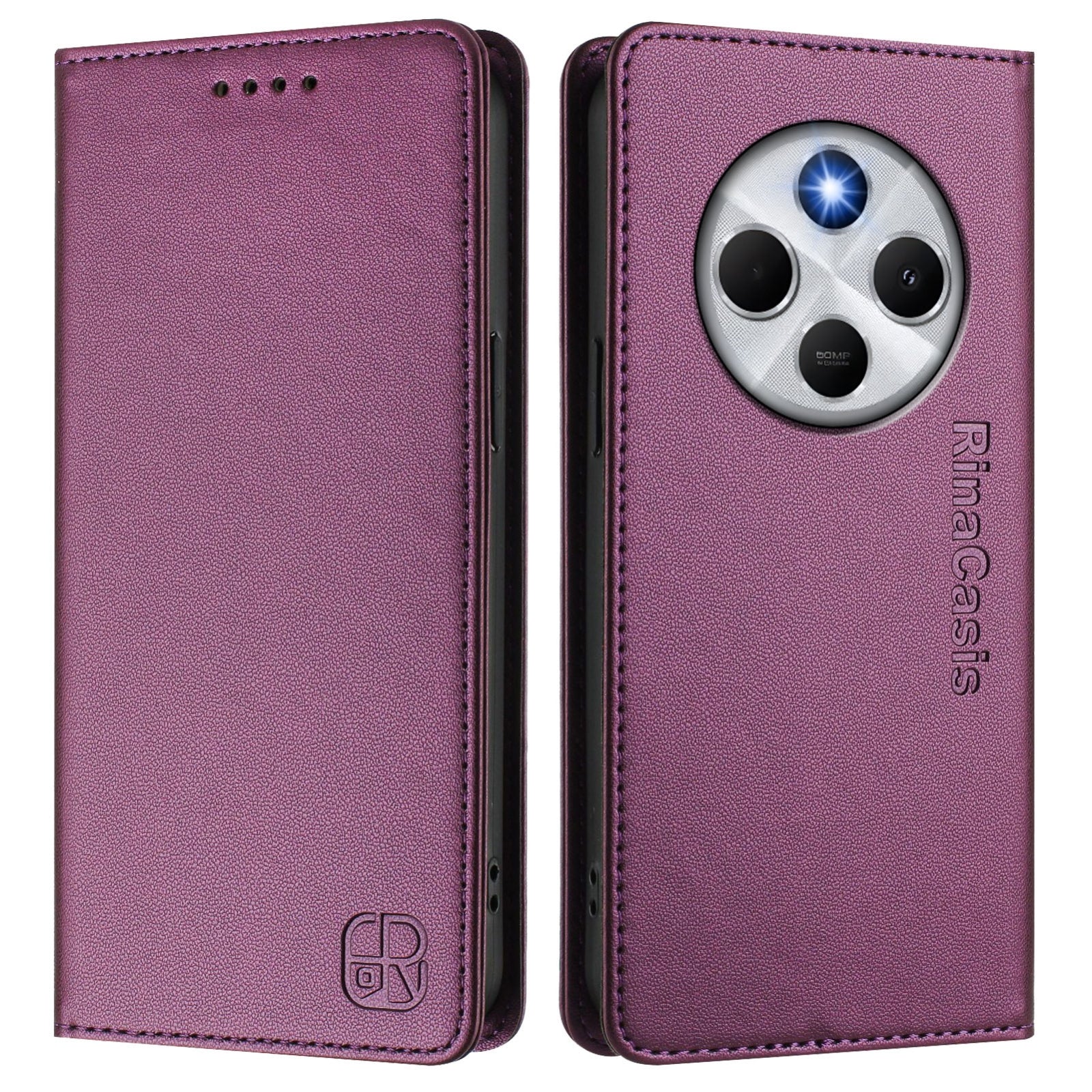 For Redmi 14C 4G / 14R 5G Global RC01 Dual-Folded Magnetic Suction RFID Leather Phone Case(Violet)