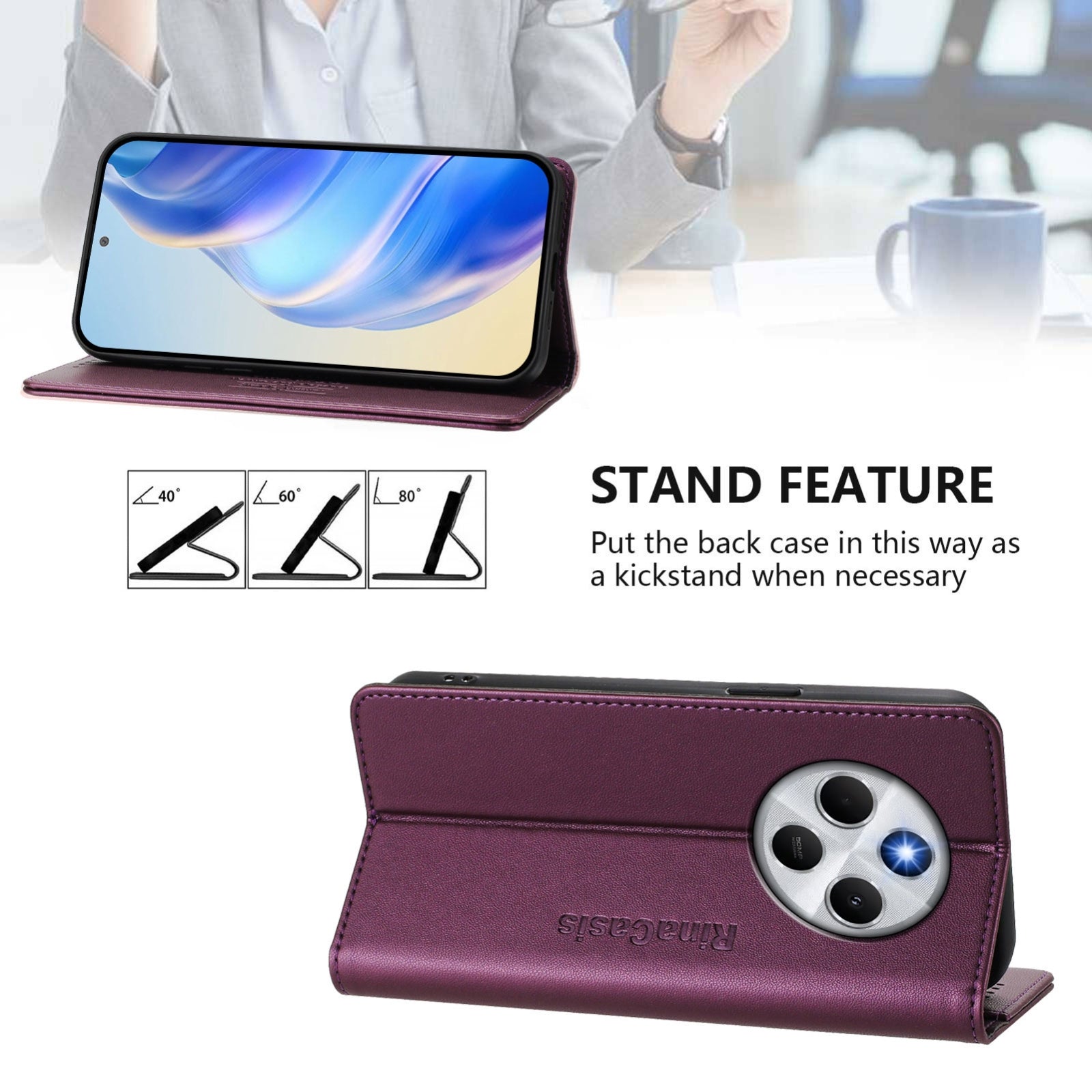 For Redmi 14C 4G / 14R 5G Global RC01 Dual-Folded Magnetic Suction RFID Leather Phone Case(Violet)