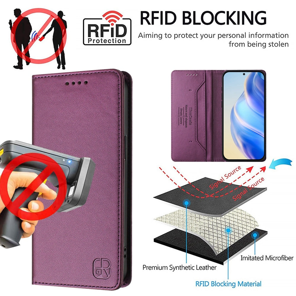 For Redmi 14C 4G / 14R 5G Global RC01 Dual-Folded Magnetic Suction RFID Leather Phone Case(Violet)