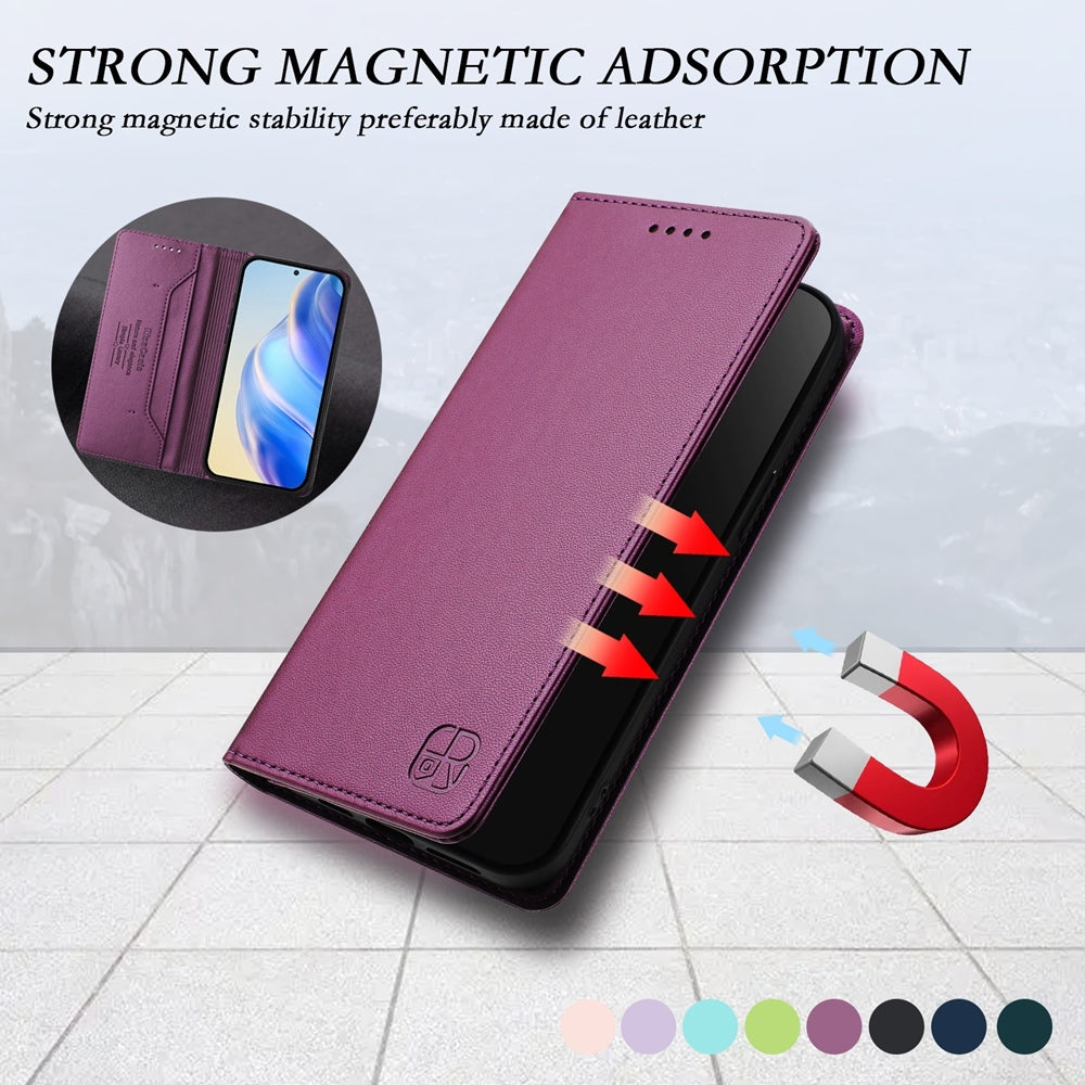 For Redmi 14C 4G / 14R 5G Global RC01 Dual-Folded Magnetic Suction RFID Leather Phone Case(Violet)