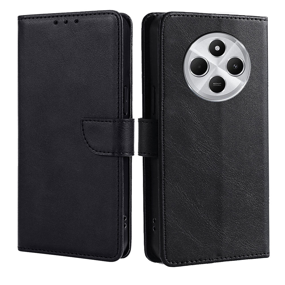 For Redmi 14C 4G Calf Texture Buckle Flip Leather Phone Case(Black)