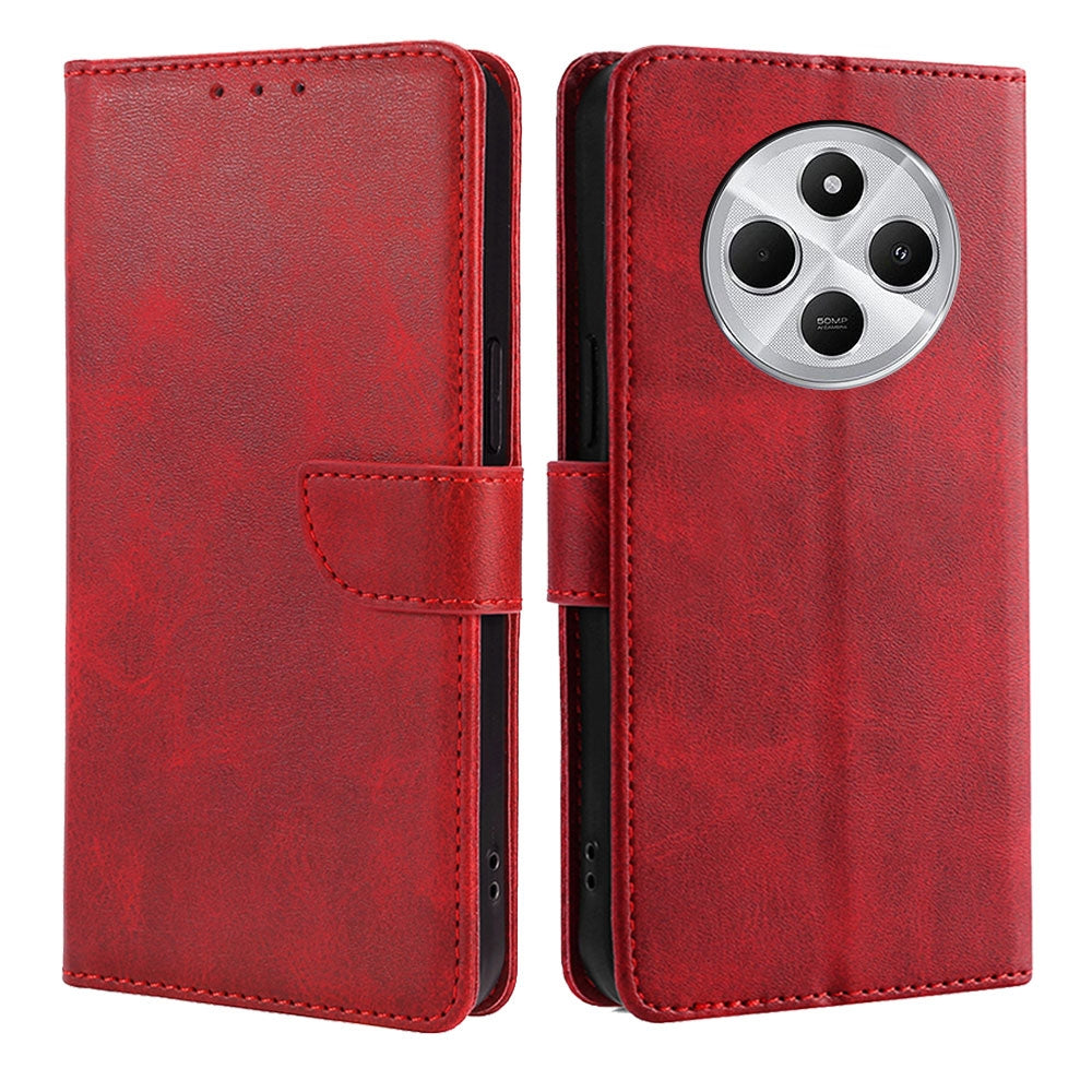 For Redmi 14C 4G Calf Texture Buckle Flip Leather Phone Case(Red)