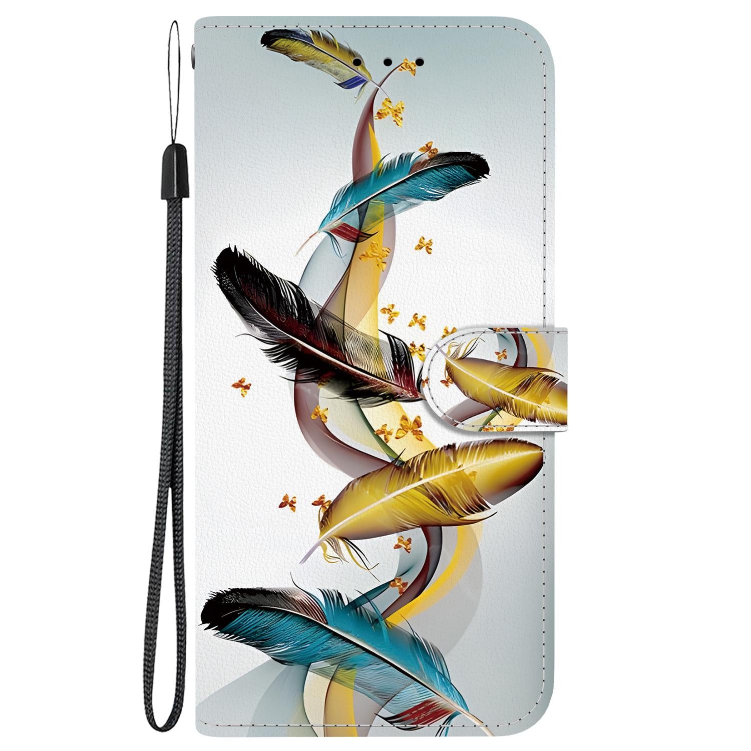 For Redmi 14C 4G Crystal Texture Colored Drawing Leather Phone Case(Gold Butterfly Feathers)