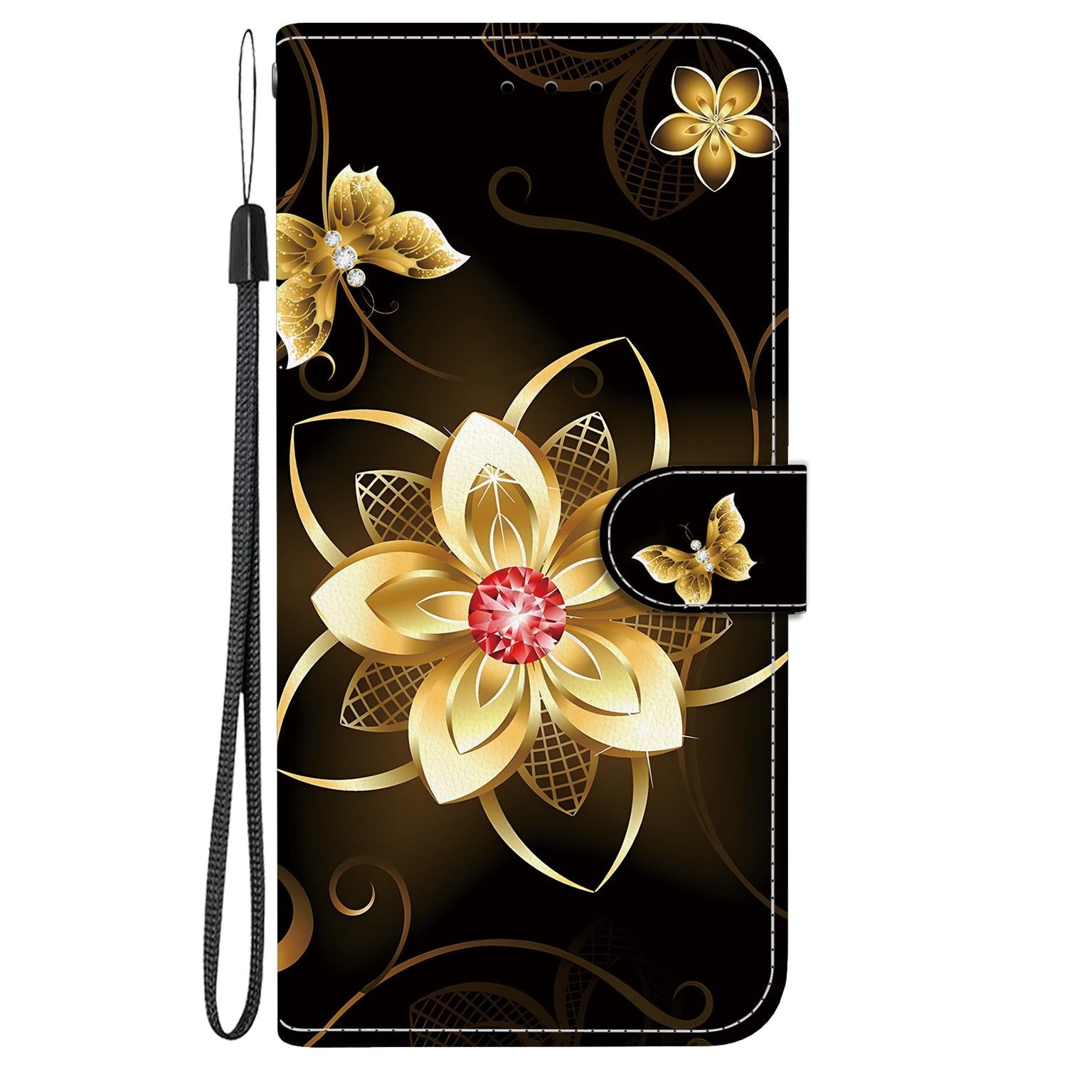 For Redmi 14C 4G Crystal Texture Colored Drawing Leather Phone Case(Gold Flower)