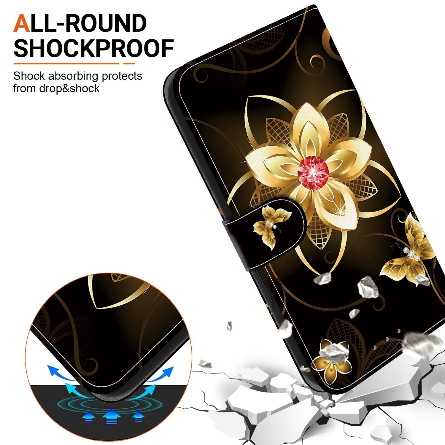 For Redmi 14C 4G Crystal Texture Colored Drawing Leather Phone Case(Gold Flower)