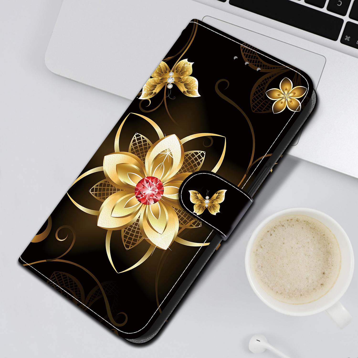 For Redmi 14C 4G Crystal Texture Colored Drawing Leather Phone Case(Gold Flower)