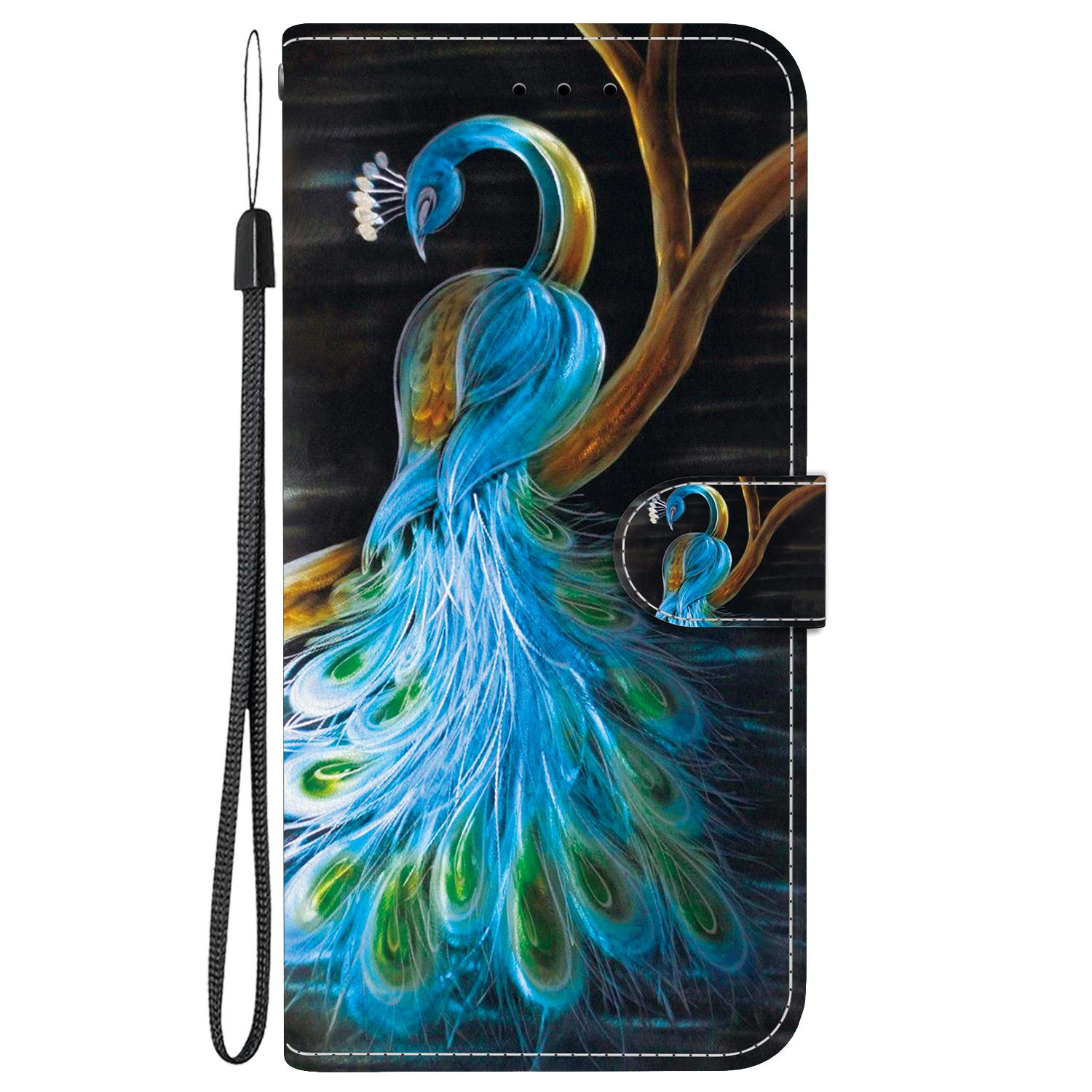 For Redmi 14C 4G Crystal Texture Colored Drawing Leather Phone Case(Peacock)