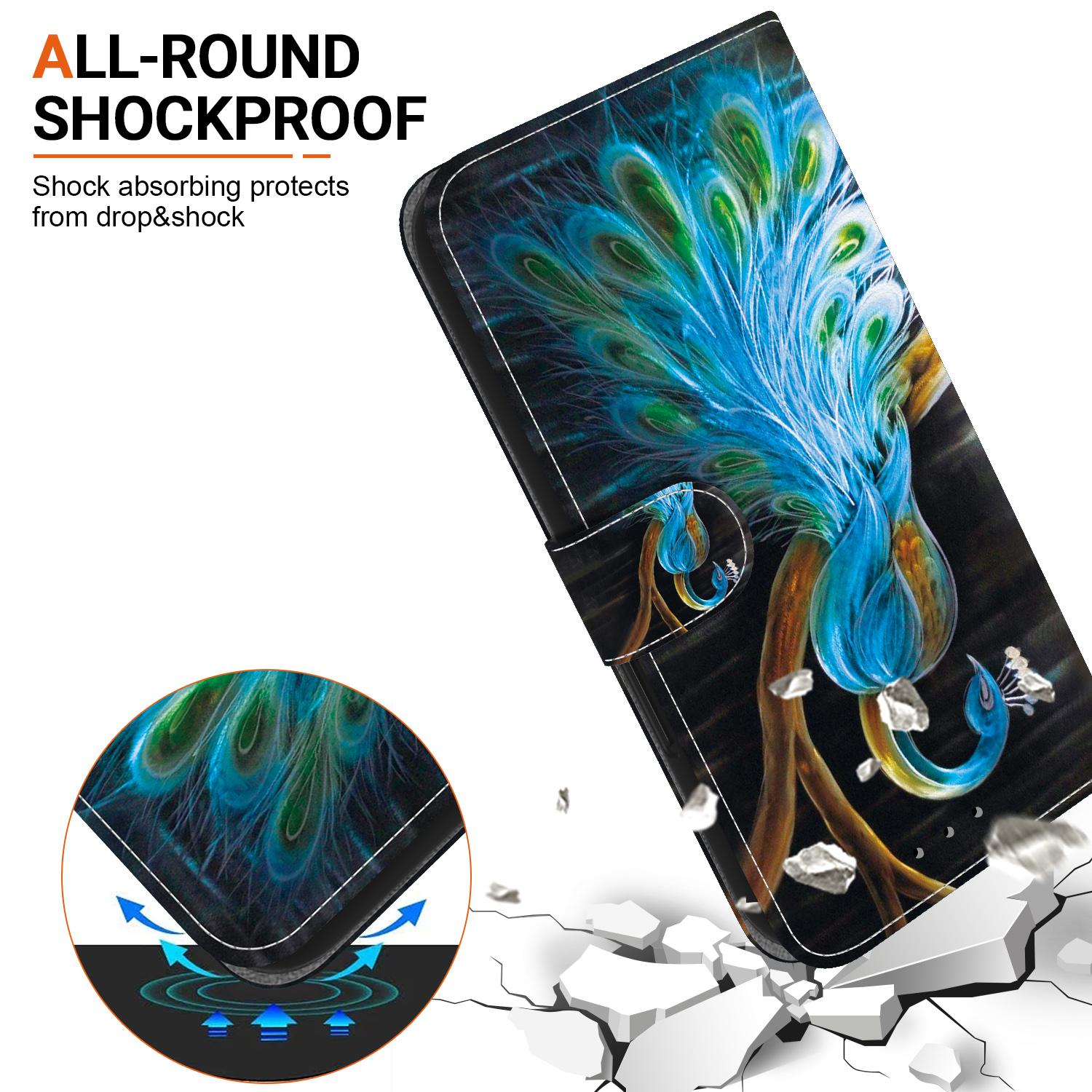 For Redmi 14C 4G Crystal Texture Colored Drawing Leather Phone Case(Peacock)