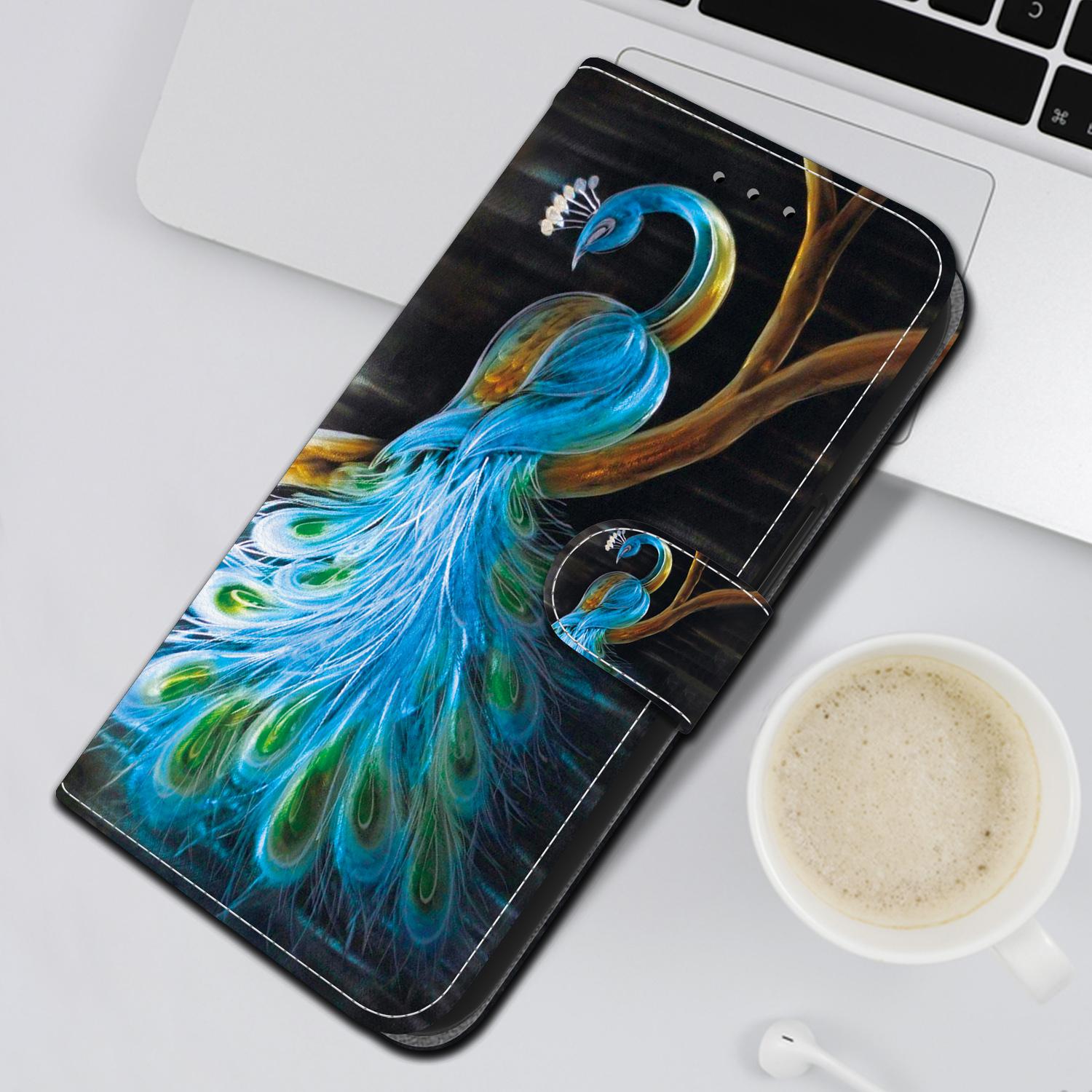 For Redmi 14C 4G Crystal Texture Colored Drawing Leather Phone Case(Peacock)