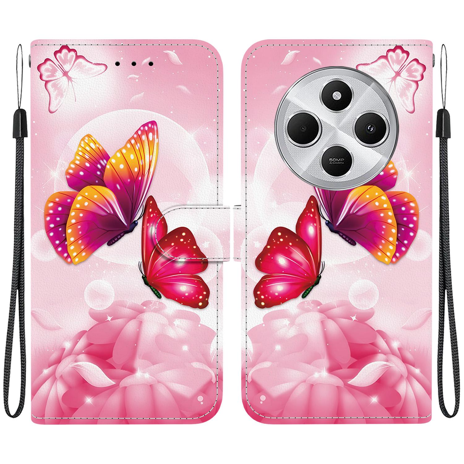 For Redmi 14C 4G Crystal Texture Colored Drawing Leather Phone Case(Pink Butterflies)