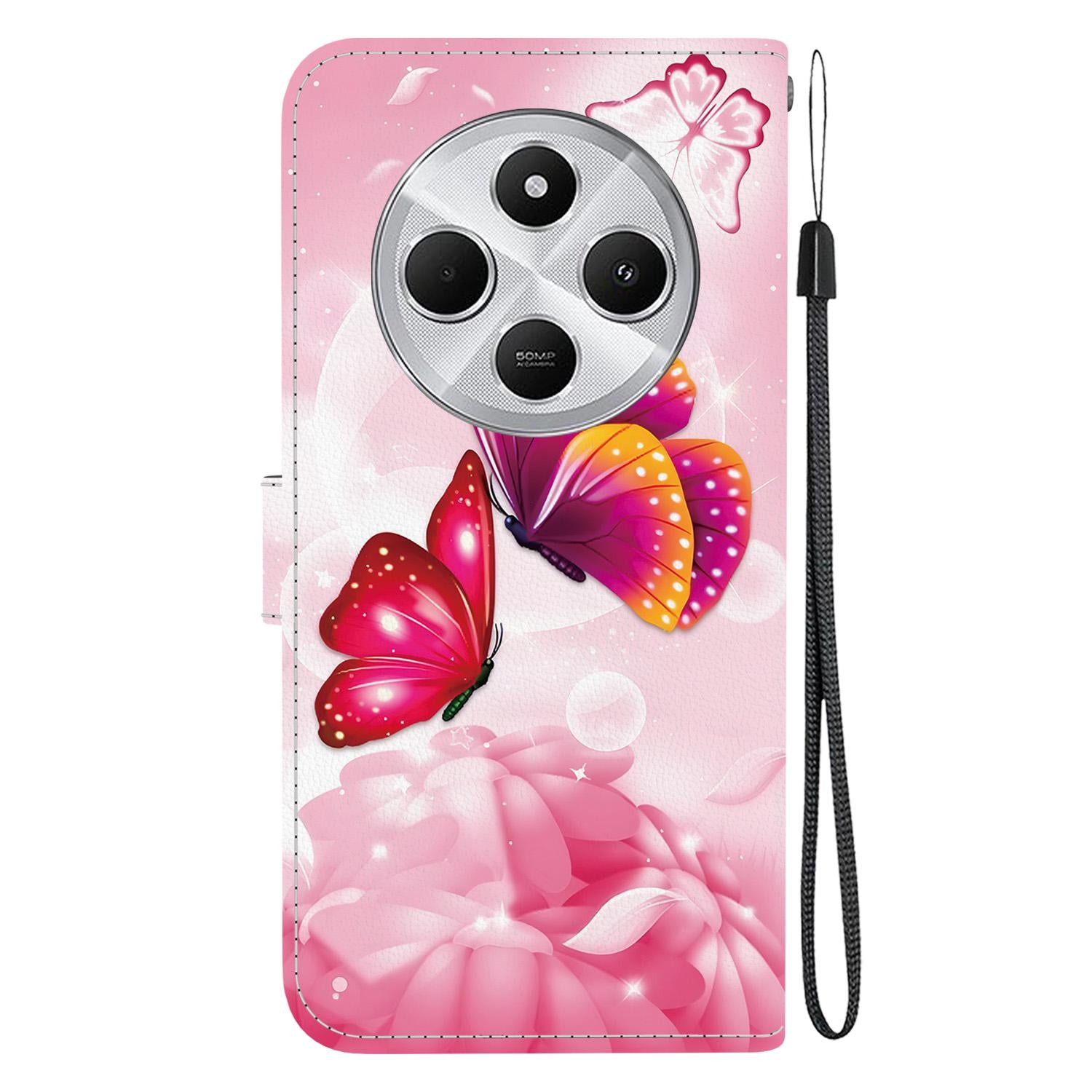 For Redmi 14C 4G Crystal Texture Colored Drawing Leather Phone Case(Pink Butterflies)